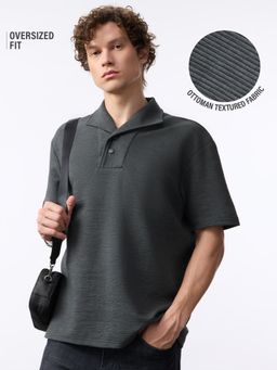 The Souled Store - Charcoal Oversized Polo: Chambray Men Textured Polo T-Shirt