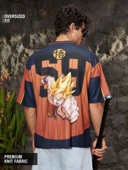 The Souled Store - Orange Official Dragon Ball Z: Goku Men Oversized Jersey T-Shirt