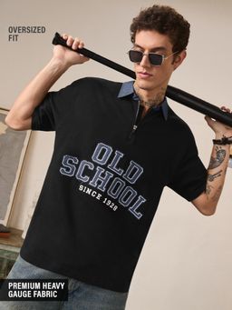 The Souled Store - Black Official Disney: Old School Men Oversized Polo T-Shirt