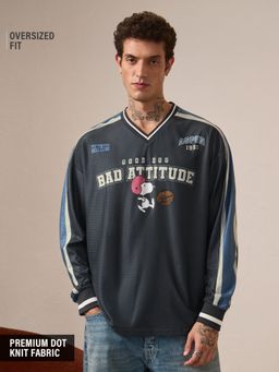 The Souled Store - Charcoal Official Peanuts: Good and Bad Men Oversized Jersey T-Shirt
