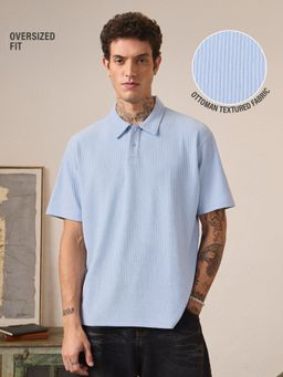 The Souled Store - Blue Oversized Polo: Mystique Men Textured Polo T-Shirt