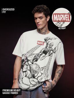 The Souled Store - White Official Marvel: Spidey and Hulk Men Oversized T-Shirts