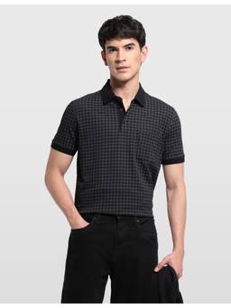 Arrow - Black Men's Houndstooth Regular Fit Polo Shirt