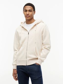 Tommy Hilfiger - Beige Solid Regular Fit Cotton Hoodie
