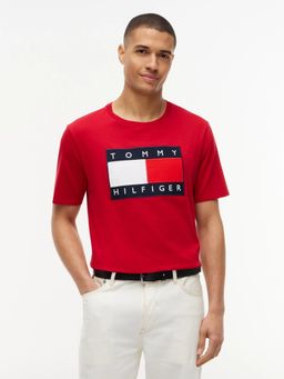Tommy Hilfiger - Red Embroidered Logo Regular Fit Cotton T-Shirt