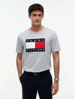 Tommy Hilfiger - Grey Embroidered Logo Regular Fit Cotton T-Shirt