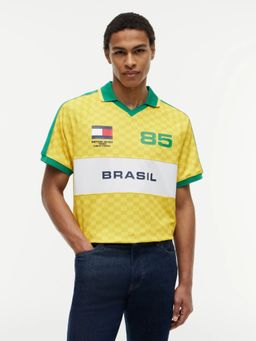 Tommy Hilfiger - Yellow Checks Regular Fit Polyester Polo T-Shirt