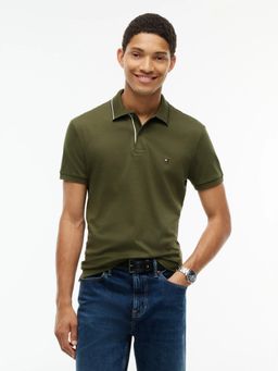 Tommy Hilfiger - Green Solid Slim Fit Cotton Polo T-Shirt