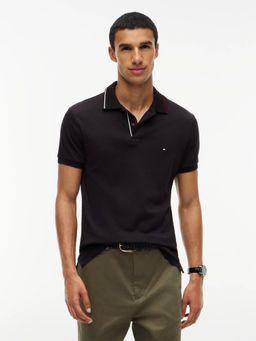 Tommy Hilfiger - Black Solid Slim Fit Cotton Polo T-Shirt