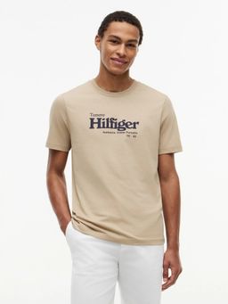 Tommy Hilfiger - Beige Logo Regular Fit Cotton T-Shirt