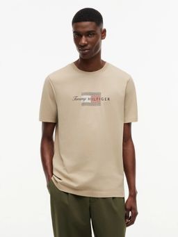 Tommy Hilfiger - Beige Logo Regular Fit Cotton T-Shirt