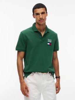 Tommy Hilfiger - Green Solid Regular Fit Cotton Polo T-Shirt