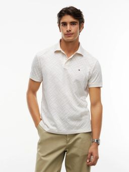 Tommy Hilfiger - Yellow Self-Design Regular Fit Cotton Polo T-Shirt