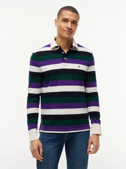 Tommy Hilfiger - Purple Striped Regular Fit Cotton Polo T-Shirt