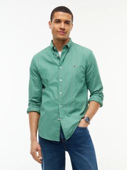 Tommy Hilfiger - Green Striped Regular Fit Poplin Shirt