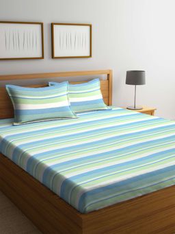 SHADES OF LIFE - Pure Cotton Double Bed Stripes Print Bedsheet With 2 Pillow Covers