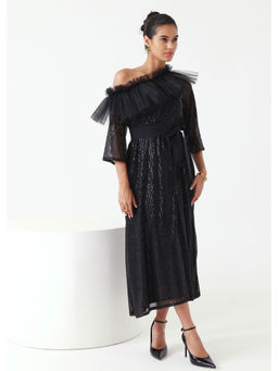 Ashico - Donna Sequence Dress with Belt - Black (Set of 2)