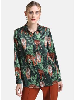 Kazo - Green Animal Print Embellished Shirt