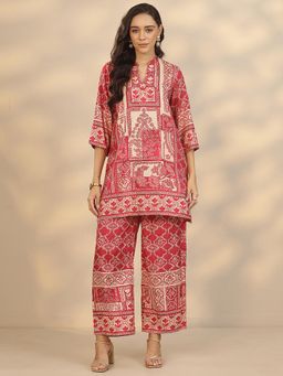 Libas - Women Red Floral Printed Muslin Co-Ord Set