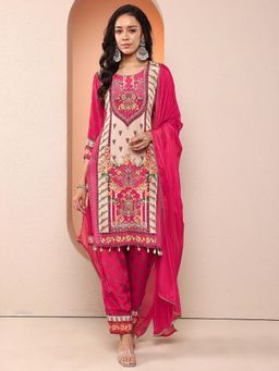 Libas - Women Pink Art Floral Printed Kurta with Pant and Dupatta