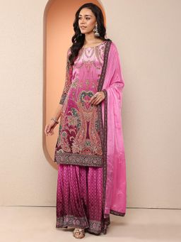 Libas Art - Women Purple Floral Printed Kurta with Palazzo and Dupatta