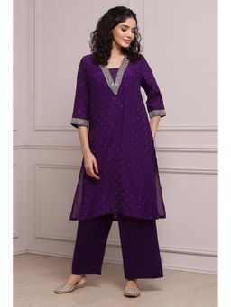 Biba - Women Purple Art Silk Straight Kurta with Palazzo