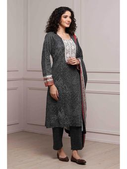 Biba - Women Charcoal Bandhani Printed Kurta with Pant and Dupatta