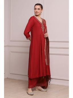 Biba - Women Maroon Embroidered Kurta with Palazzo and Dupatta