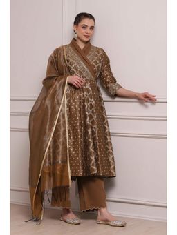 Biba - Women Brown Angarkha Kurta with Palazzo and Dupatta