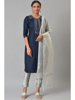 W - Blue Kurta with Slim Pants (Set of 2)