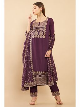 Soch - Women Purple Embroidered Suit (Set of 3)
