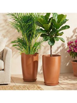 Kuber Industries - 18 Inch Flower Copper Pot With Drainage Hole (Pack Of 2)