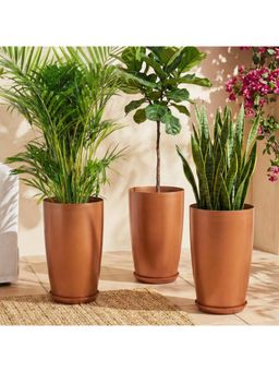 Kuber Industries - 18 Inch Flower Copper Pot With Drainage Hole (Pack Of 3)