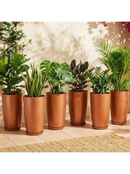 Kuber Industries - 18 Inch Flower Copper Pot With Drainage Hole (Pack Of 6)