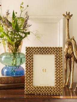 Pure Home + Living - Antique Gold Polyresin Woven Photo Frame - Large