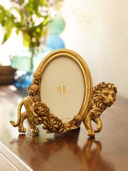 Pure Home + Living - Antique Gold Polyresin Lion Photo Frame (4x6)