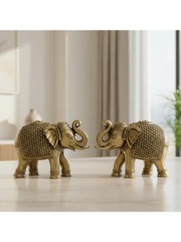 eCraftIndia - Set Of 2 Brass Elephant Statue Decorative Showpiece Gift