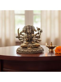 eCraftIndia - Golden Brass Panchmukhi Hanuman Ji Murti Statue For Door Entrance