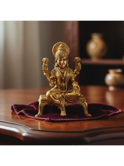 eCraftIndia - Golden Brass Goddess Maha Lakshmi Idol Laxmi Maa Murti On Singhasan Idol Home Decor