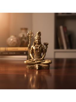eCraftIndia - Golden Brass Lord Shiva Statue With Trishul Damru Home Office Car
