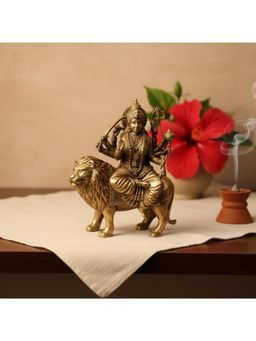 eCraftIndia - Golden Brass Goddess Durga Maa Idol Sitting On Lion Statue Home Temple