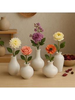 eCraftIndia - White Simple Elegant Ceramic Pack Of 5 Flower Vase Bedroom Dining Table Home Decoration