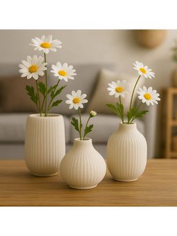 eCraftIndia - Ceramic White Minimalist Vase Set Of 3 Flower Vase Bedroom Dining Table Home Decoration