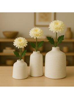 eCraftIndia - Off White Matte Ceramic Vase Set Of 3 Flower Vase Bedroom Dining Table Home Decoration