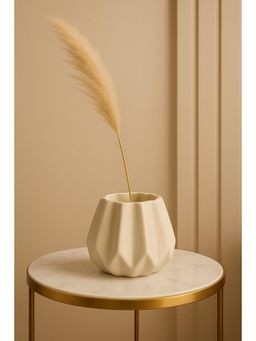 eCraftIndia - Cream White Ceramic Geometric Design Flower Vase Bedroom Dining Table Home Decoration