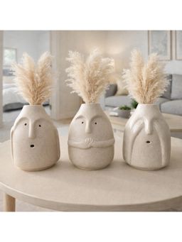 eCraftIndia - Modern Abstract Face Ceramic Pack Of 3 Flower Vase Bedroom Dining Table Home Decoration