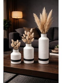 eCraftIndia - Pack Of 3 White Ceramic Flower Vase Bedroom Dining Table Home Decoration Office