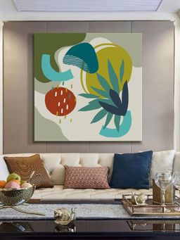 999Store - Abstract Modern Art Print - Green, Red, And Teal Botanical Shapes