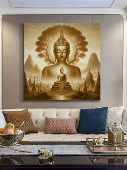 999Store - Serene Buddha Statue Art Print - Monochromatic Sepia Tone Meditation Painting