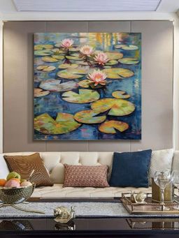 999Store - Tranquil Water Lily Art Print - Vibrant Pond With Pink Blooms And Lily Pads